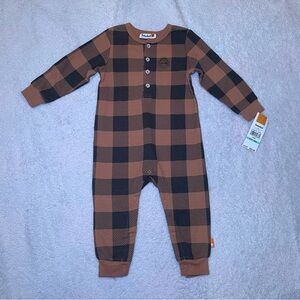 Timberland Brown and Black Checkered Kids Jumpsuit